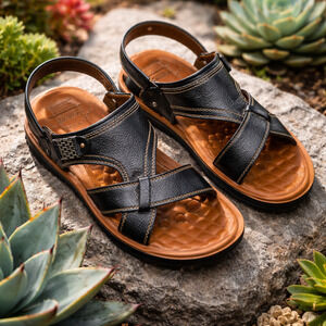 Men's Fashion Gladiator Leather Sandals Summer Beach Shoes  Size 8 Black